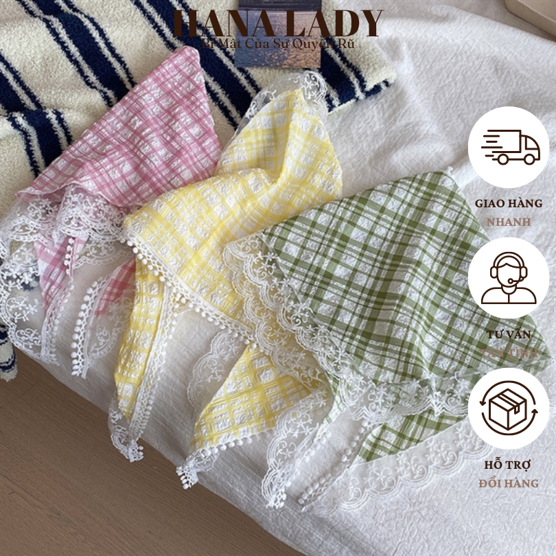 Khăn Bandana Turban Tam Giác Họa Tiết Caro Viền - Băng Đô Trùm Đầu Dễ Thương Đi Biển PKT039 14