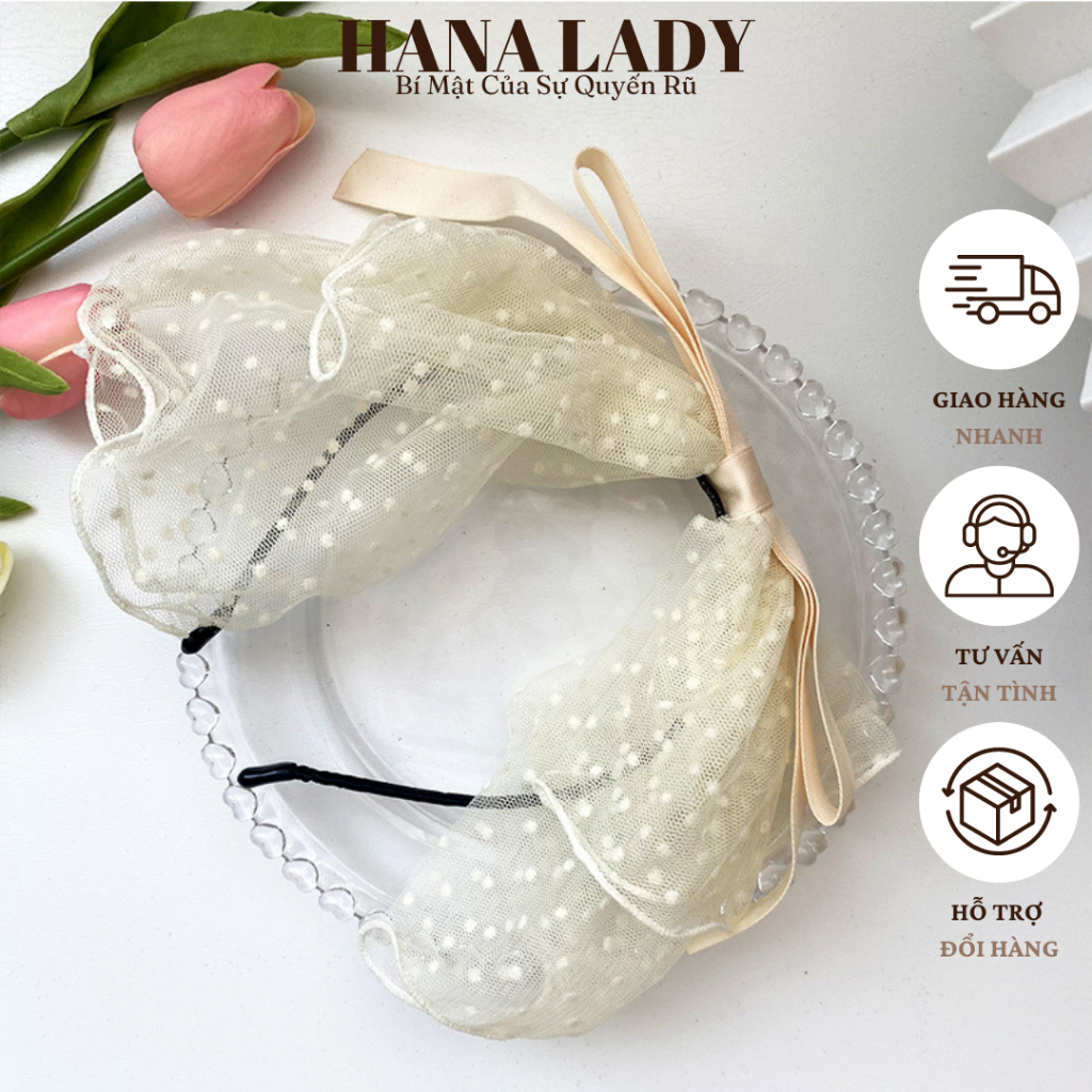 Cài Tóc Nơ Dễ Thương - Bờm Tóc Ren Nơ Chấm Bi Cỡ To Cho Nữ PKT032 12