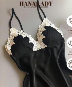 Váy Ngủ Nữ - Đầm Ngủ Thun 2 Dây Mặc Nhà Xẻ Tà Phối Ren Hoa Nổi VN587 10