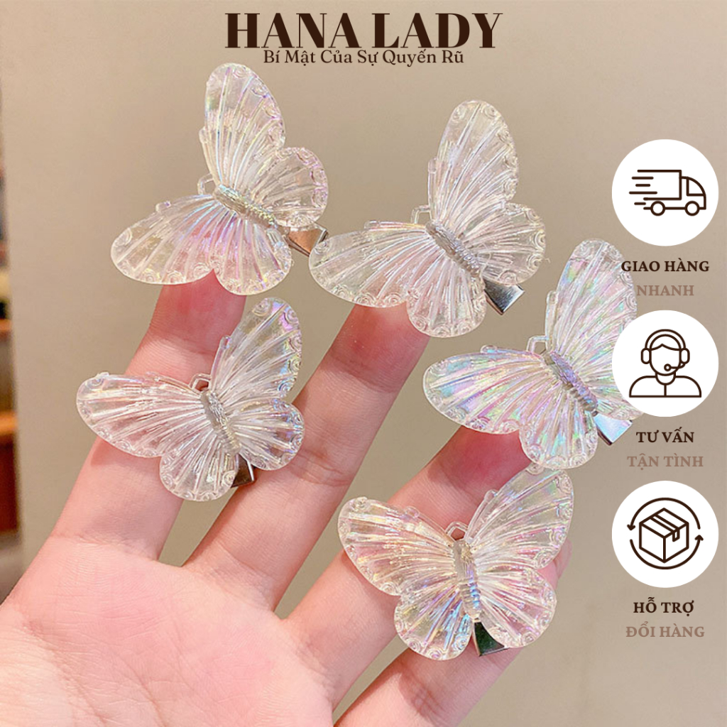 Kẹp Tóc Mini Trong Suốt Hình Bướm Hologram Dễ Thương Phong Cách Tiểu Thư PKT038 12
