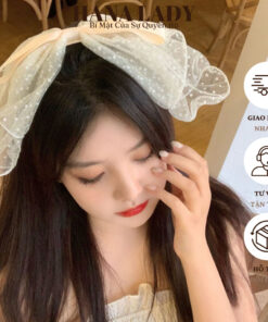 Cài Tóc Nơ Dễ Thương - Bờm Tóc Ren Nơ Chấm Bi Cỡ To Cho Nữ PKT032 10