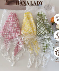 Khăn Bandana Turban Tam Giác Họa Tiết Caro Viền - Băng Đô Trùm Đầu Dễ Thương Đi Biển PKT039 11