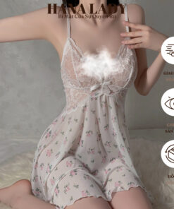 Váy Ngủ Nữ Sexy - Đầm Ngủ Voan Lụa Phối Ren Xuyên Thấu Họa Tiết Hoa Nhí Gợi Cảm VN593 12