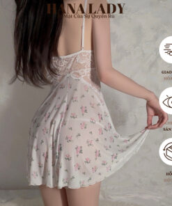 Váy Ngủ Nữ Sexy - Đầm Ngủ Voan Lụa Phối Ren Xuyên Thấu Họa Tiết Hoa Nhí Gợi Cảm VN593 11
