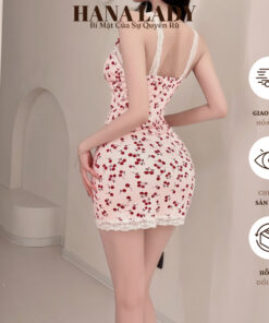 Váy Ngủ Sexy - Đầm Ngủ Thun Màu Hồng Dễ Thương Phối Ren Nơ Họa Tiết Cherry Quyến Rũ VN591 13