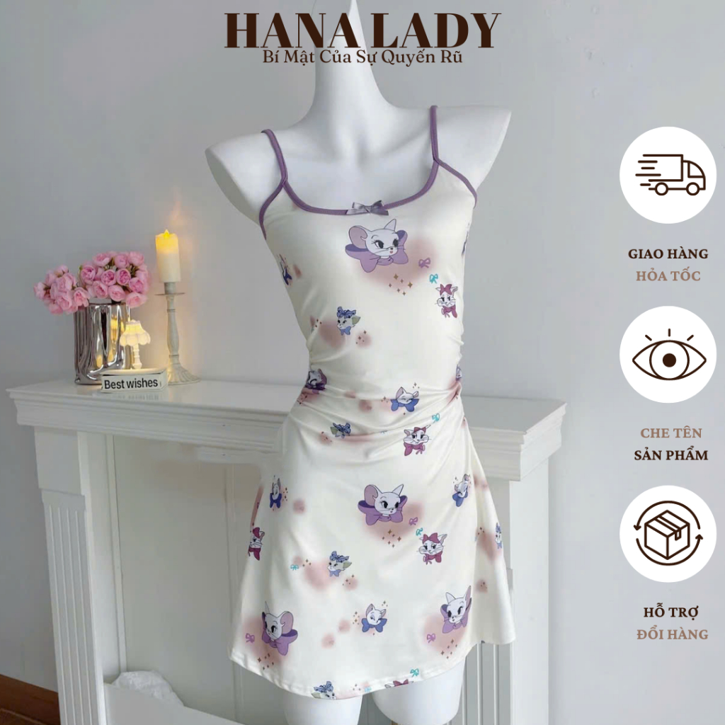 Váy Ngủ - Đầm Thun Mặc Nhà, Đi Chơi Họa Tiết Nàng Mèo Toodles Galore Dễ Thương VN596 20