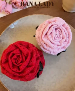 Kẹp Tóc Càng Cua Hoa Hồng Ren Mềm Phong Cách Tiểu Thư Bánh Bèo Cho Nữ PKT042 12