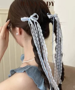 Kẹp Tóc Ruy Băng Càng Cua Mini Nơ Ren Dáng Dài Phong Cách Dễ Thương PKT043 13