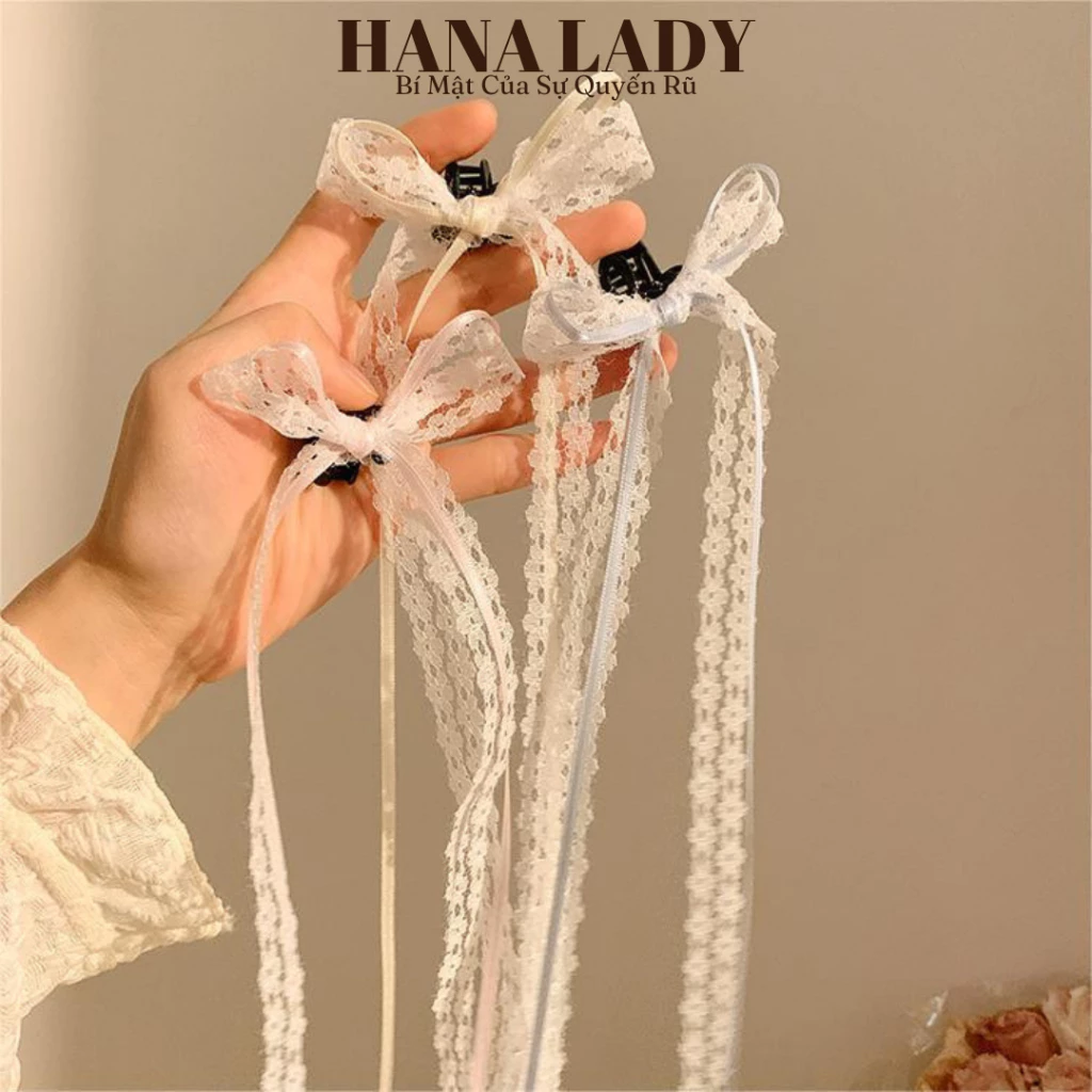 Kẹp Tóc Ruy Băng Càng Cua Mini Nơ Ren Dáng Dài Phong Cách Dễ Thương PKT043 15