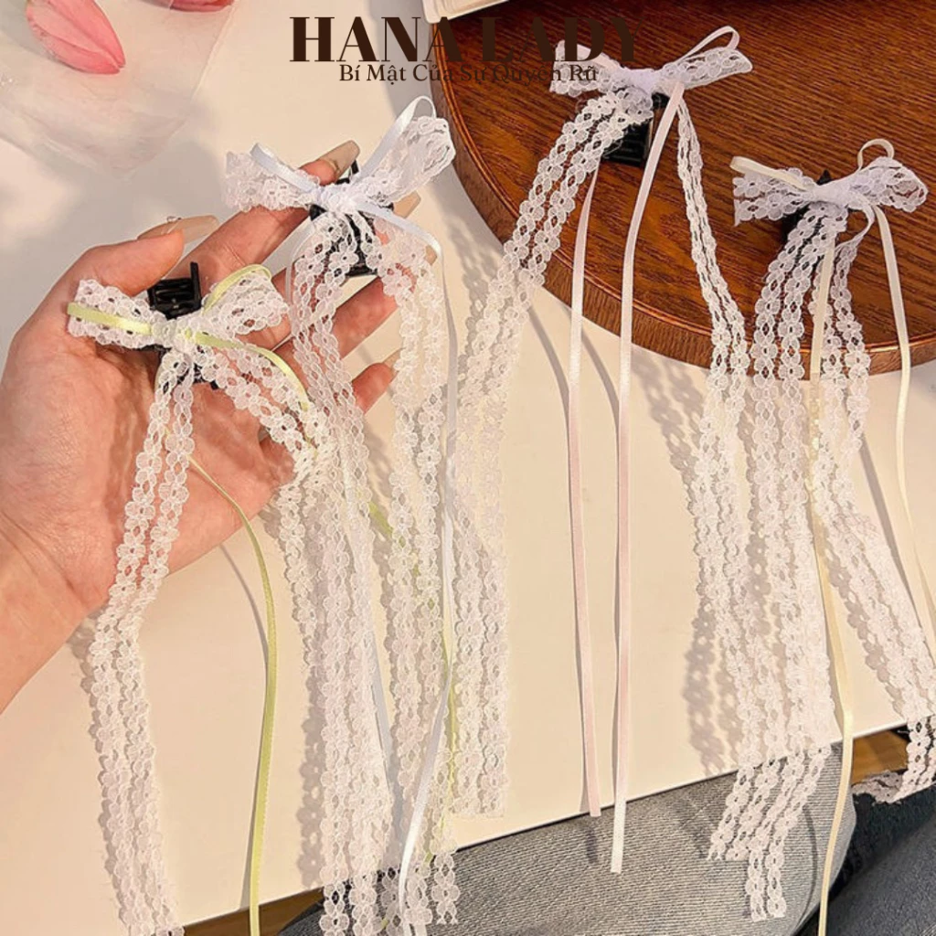 Kẹp Tóc Ruy Băng Càng Cua Mini Nơ Ren Dáng Dài Phong Cách Dễ Thương PKT043 14