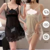 Váy Ngủ Nữ Sexy - Đầm Ngủ Voan Lụa Phối Ren Xuyên Thấu Cột Dây Lưng Gợi Cảm VN01 1