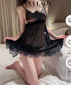 Váy Ngủ Nữ Sexy - Đầm Ngủ Voan Lụa Phối Ren Xuyên Thấu Cột Dây Lưng Gợi Cảm VN01 15