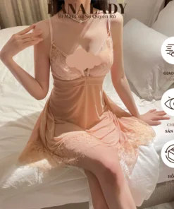 Váy Ngủ Nữ Sexy - Đầm Ngủ Voan Lụa Phối Ren Xuyên Thấu Cột Dây Lưng Gợi Cảm VN01 17