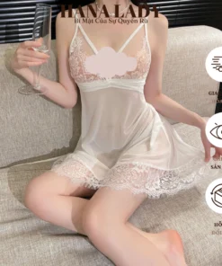 Váy Ngủ Nữ Sexy - Đầm Ngủ Voan Lụa Phối Ren Xuyên Thấu Cột Dây Lưng Gợi Cảm VN01 13