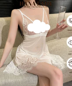 Váy Ngủ Nữ Sexy - Đầm Ngủ Voan Lụa Phối Ren Xuyên Thấu Cột Dây Lưng Gợi Cảm VN01 12