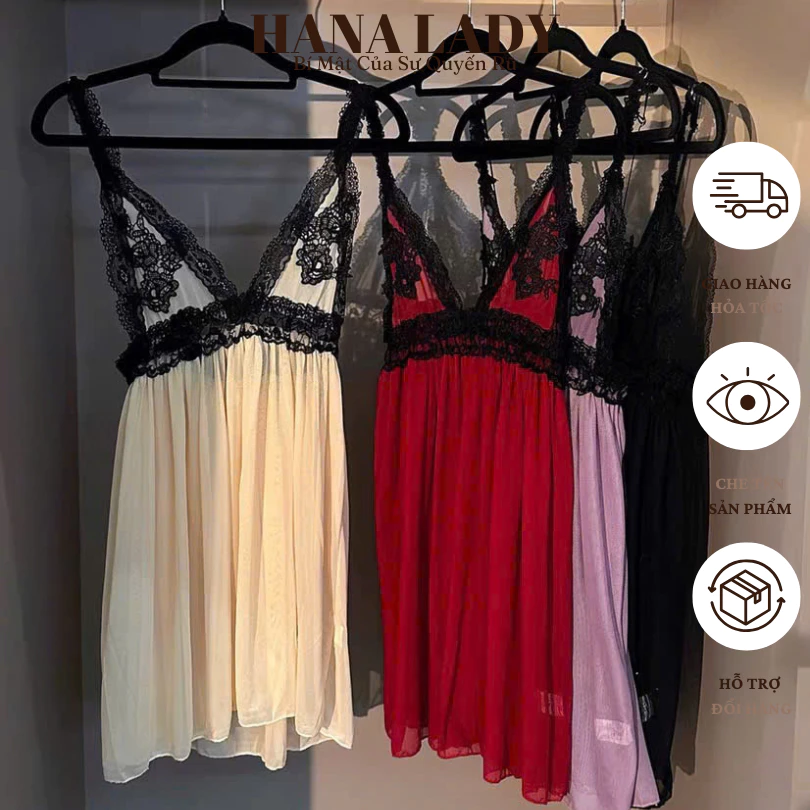 Váy Ngủ Nữ Xuyên Thấu Sexy - Đầm Ngủ Dáng Xòe Voan Lụa Mềm Mịn Quyến Rũ Viền Ren Kèm Quần VN023 8 Váy Ngủ Nữ Xuyên Thấu Sexy - Đầm Ngủ Dáng Xòe Voan Lụa Mềm Mịn Quyến Rũ Viền Ren Kèm Quần VN023 14