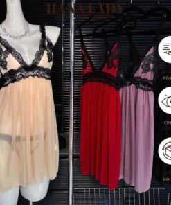 Váy Ngủ Nữ Xuyên Thấu Sexy - Đầm Ngủ Dáng Xòe Voan Lụa Mềm Mịn Quyến Rũ Viền Ren Kèm Quần VN023 13