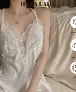 Váy Ngủ Lụa Phối Ren Hoa Nổi Cao Cấp - Đầm Ngủ Nữ Dáng Xòe Quyến Rũ VN600 14