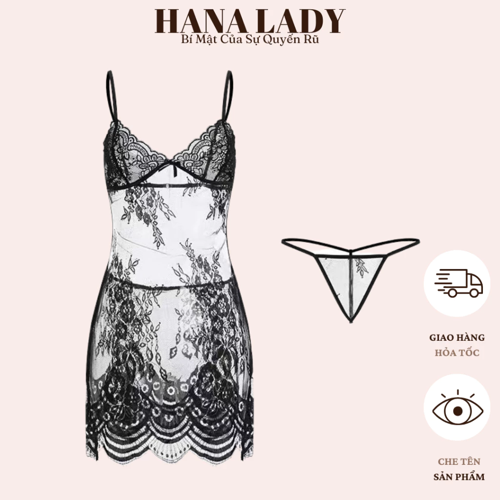 Váy Ngủ Ren Hoa Nổi Xuyên Thấu Sexy - Đầm Ngủ Hở Lưng Gợi Cảm Kèm Quần Lọt Khe VN598 12