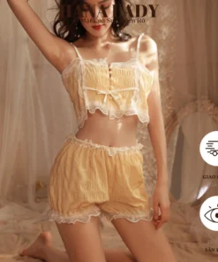 Đồ Ngủ Nữ Mặc Nhà - Bộ Ngủ Áo 2 Dây Quần Bí Đũi Phối Ren Dễ Thương VN597 10
