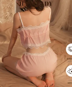 Đồ Ngủ Nữ Mặc Nhà - Bộ Ngủ Áo 2 Dây Quần Bí Đũi Phối Ren Dễ Thương VN597 9
