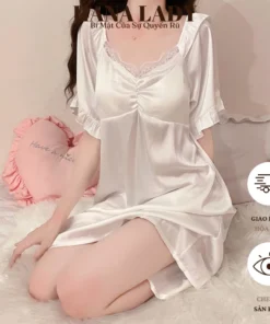 Đầm Ngủ Lụa Mặc Nhà - Váy Ngủ Lụa Dáng Suông Cổ Tròn Phối Ren Tay Bèo Dễ Thương VN603 11