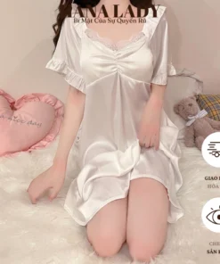 Đầm Ngủ Lụa Mặc Nhà - Váy Ngủ Lụa Dáng Suông Cổ Tròn Phối Ren Tay Bèo Dễ Thương VN603 9