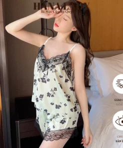 Đồ Ngủ Lụa Nữ - Bộ Ngủ Lụa 2 Dây Mặc Nhà Họa Tiết Hoa Lụa Phối Ren VN602 7