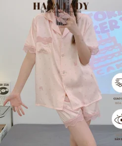 Pijama Lụa Mặc Nhà - Đồ Bộ Đùi Tay Ngắn Lụa Nữ Họa Tiết Dễ Thương Phối Ren 15