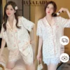 Pijama Lụa Mặc Nhà - Đồ Bộ Đùi Tay Ngắn Lụa Nữ Họa Tiết Dễ Thương Phối Ren 1