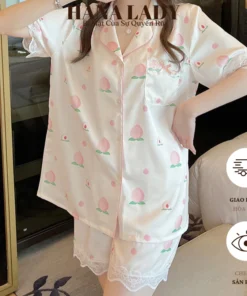 Pijama Lụa Mặc Nhà - Đồ Bộ Đùi Tay Ngắn Lụa Nữ Họa Tiết Dễ Thương Phối Ren 12
