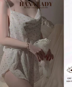 Bộ Ngủ 2 Dây Nữ - Đồ Ngủ Voan Mỏng Hoa Nhí Xuyên Thấu Sexy Quần Xẻ Cao VN617 10