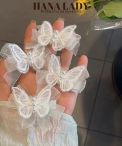 2 Chiếc Kẹp Tóc Nữ Tiểu Thư Hình Bướm Đính Nơ Ren Trắng Dễ Thương PKT059 10