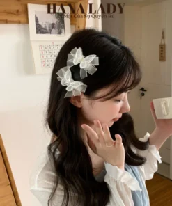 2 Chiếc Kẹp Tóc Nữ Tiểu Thư Hình Bướm Đính Nơ Ren Trắng Dễ Thương PKT059 9