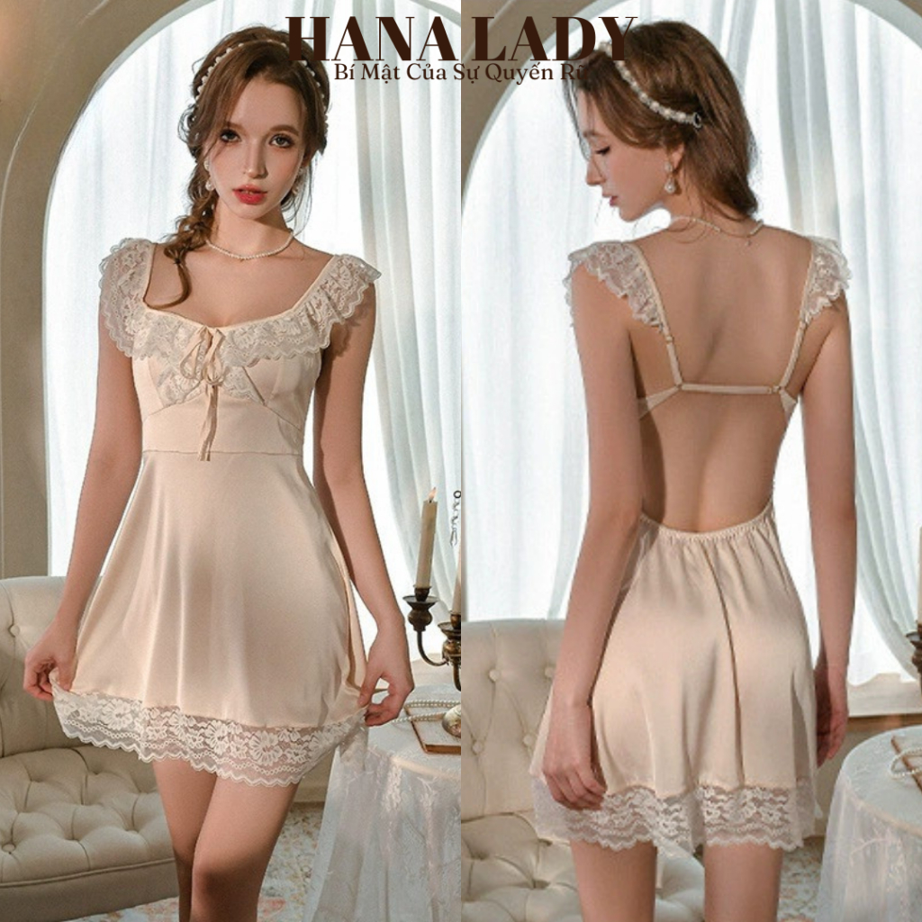 Đầm Ngủ Lụa Tiểu Thư Nhẹ Nhàng Phối Ren Bèo Hở Lưng Quyến Rũ Gợi Cảm VN620 16