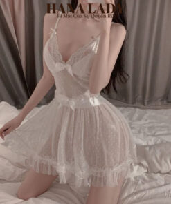 Váy Ngủ Sexy - Đầm Ngủ Ren Xuyên Thấu Đính Nơ Xẻ Sau Gợi Cảm Kèm Lọt Khe VN623 11