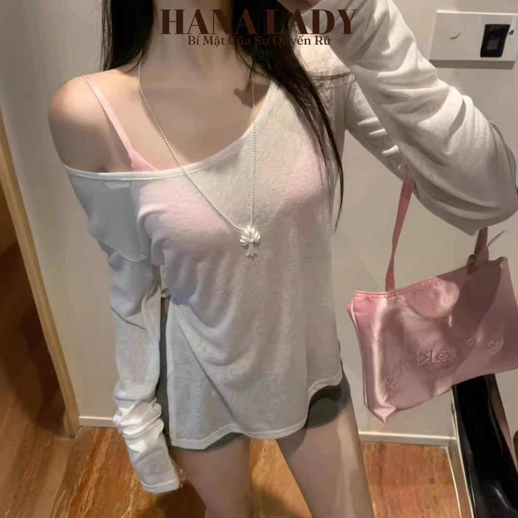 Áo Thun Giấy Tay Dài Lệch Vai Oversize Xẻ Tà Mặc Ngoài Bikini HotTrend VN624 8 Áo Thun Giấy Tay Dài Lệch Vai Oversize Xẻ Tà Mặc Ngoài Bikini HotTrend VN624 14
