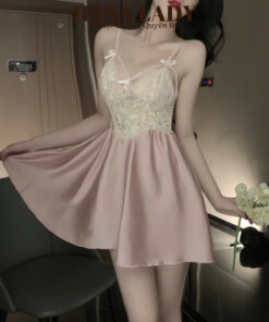Váy Ngủ 2 Dây - Đầm Ngủ Lụa Dáng Xòe Đính Nơ Phối Ren Quyến Rũ VN622 16
