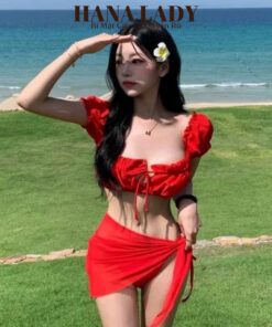 Bikini 3 Mảnh Đi Biển - Đồ Bơi Tay Bồng Dễ Thương Kèm Khăn Choàng BN158 13