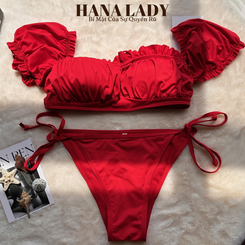 Bikini 3 Mảnh Đi Biển - Đồ Bơi Tay Bồng Dễ Thương Kèm Khăn Choàng BN158 16