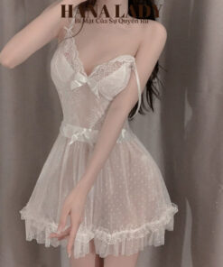 Váy Ngủ Sexy - Đầm Ngủ Ren Xuyên Thấu Đính Nơ Xẻ Sau Gợi Cảm Kèm Lọt Khe VN623 9