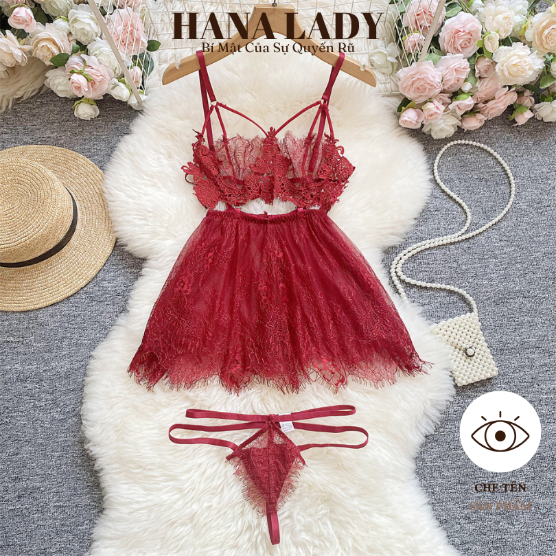 Váy Ngủ Ren Nữ Sexy - Đầm Ngủ Xòe Xuyên Thấu Ren Hoa Nổi Quyến Rũ VN241 10