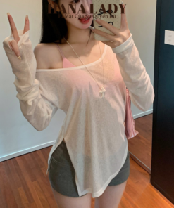 Áo Thun Giấy Tay Dài Lệch Vai Oversize Xẻ Tà Mặc Ngoài Bikini HotTrend VN624 10