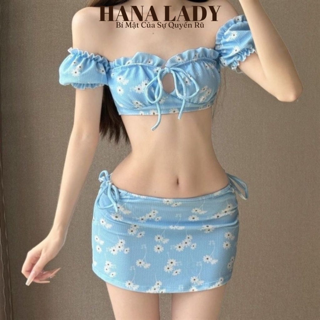 Bikini Đi Biển - Đồ Tắm Trễ Vai Kèm Chân Váy Họa Tiết Hoa Nhí Dễ Thương BN165 16