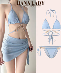 Đồ Tắm Nữ Sexy - Bikini 3 Mảnh, Màu Baby Blue Lấp Lánh Phối Dây Charm Xinh BN159 12