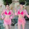 Bikini Đi Biển - Đồ Tắm Dài Tay 4 Chi Tiết Họa Tiết Trái Tim Màu Hồng Sexy Quyến Rũ BN164 1
