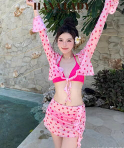 Bikini Đi Biển - Đồ Tắm Dài Tay 4 Chi Tiết Họa Tiết Trái Tim Màu Hồng Sexy Quyến Rũ BN164 15