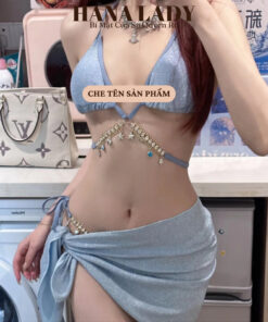 Đồ Tắm Nữ Sexy - Bikini 3 Mảnh, Màu Baby Blue Lấp Lánh Phối Dây Charm Xinh BN159 10