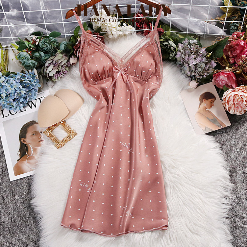 Váy Ngủ 2 Dây Mặc Nhà - Đầm Ngủ Lụa Mềm Cao Cấp Cổ Phối Ren Nhẹ Nhàng Nữ Tính 12