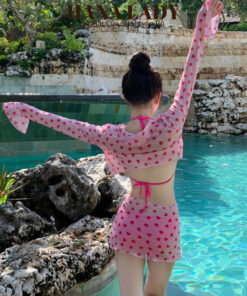 Bikini Đi Biển - Đồ Tắm Dài Tay 4 Chi Tiết Họa Tiết Trái Tim Màu Hồng Sexy Quyến Rũ BN164 13